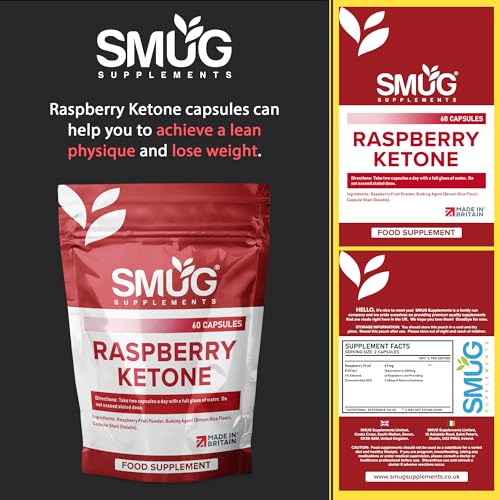 SMUG Supplements Raspberry Ketone - 60 Capsules - High Strength 2000mg Pills - Powerful Fruit Extract to Support Fat Burning and Effective Weight Loss - Made in Britain
