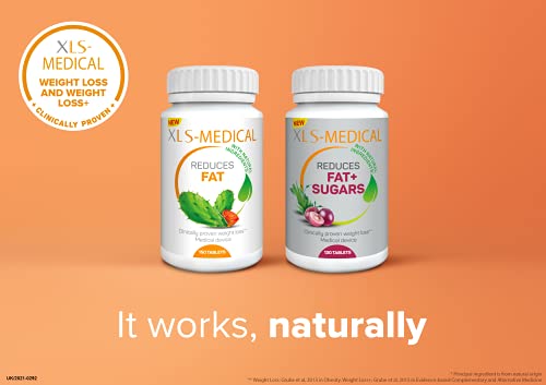 NEW XLS-Medical Weight Loss Plus Tablets | Reduces Fats and Sugars Absorption | With Natural Ingredients Gentle on the system | Clinically proven efficacy | 120 Tablets