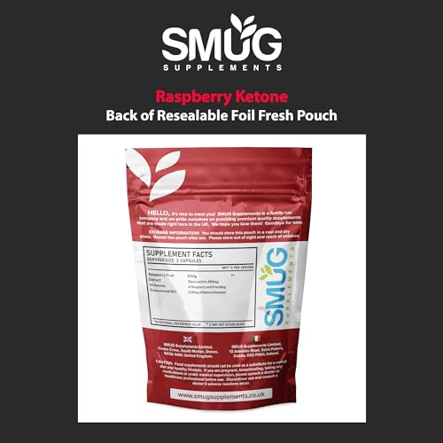 SMUG Supplements Raspberry Ketone - 60 Capsules - High Strength 2000mg Pills - Powerful Fruit Extract to Support Fat Burning and Effective Weight Loss - Made in Britain