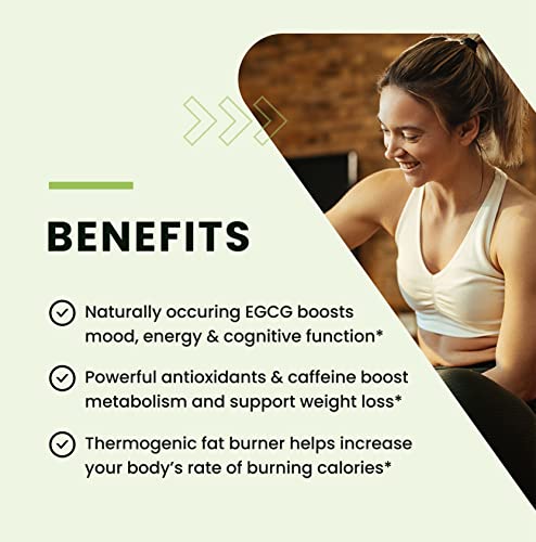 Green Tea Weight Loss Pills | Belly Fat Burner, Metabolism Booster, & Appetite Suppressant for Women & Men | 45% EGCG | with Green Coffee Bean Extract | Vegan, Gluten-Free Supplement | 120 Capsules