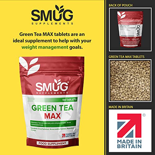 SMUG Supplements Green Tea MAX Tablets - 100 High Strength Pills - Powerful Equivalent of 5700mg Raw Herb - Popular Antioxidant - Vegan Friendly - Made in Britain