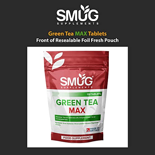 SMUG Supplements Green Tea MAX Tablets - 100 High Strength Pills - Powerful Equivalent of 5700mg Raw Herb - Popular Antioxidant - Vegan Friendly - Made in Britain
