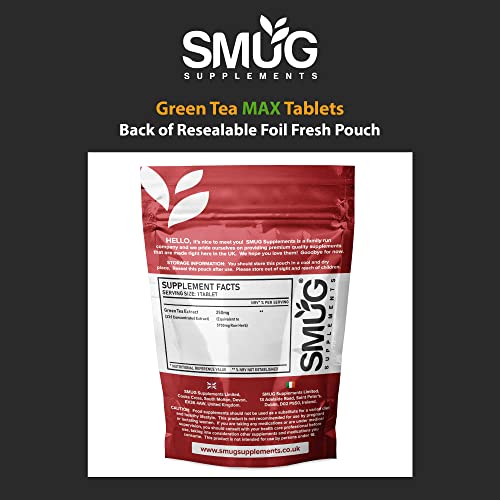 SMUG Supplements Green Tea MAX Tablets - 100 High Strength Pills - Powerful Equivalent of 5700mg Raw Herb - Popular Antioxidant - Vegan Friendly - Made in Britain