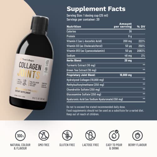 Berry Flavored Collagen Peptides with Turmeric & Green Tea - 100% Natural, High Absorption