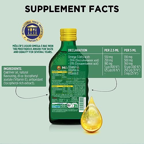 Moller's Omega-3 Cod Liver Oil | Superior Taste Award | 250 ml