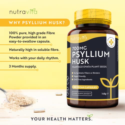 Psyllium Husks: High Fiber Supplement – 180 Capsules
