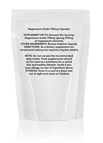 30-Pack Magnesium Oxide Capsules - 750mg - Dietary Supplement