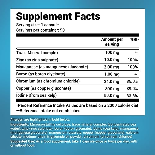 Dr. Berg's Trace Minerals Enhanced - 70+ Nutrient-Dense - Natural Dietary Supplements - 60 Capsules