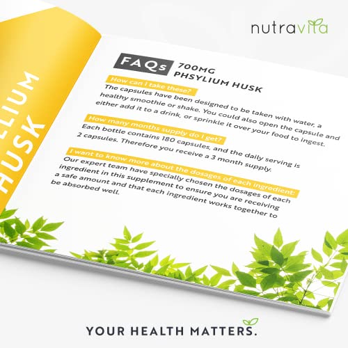 Psyllium Husks: High Fiber Supplement – 180 Capsules