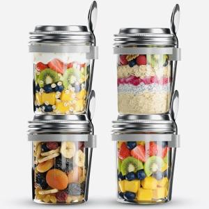 4-Pack Glass Breakfast Jars with Leakproof Lids