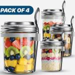 4-Pack Glass Breakfast Jars with Leakproof Lids