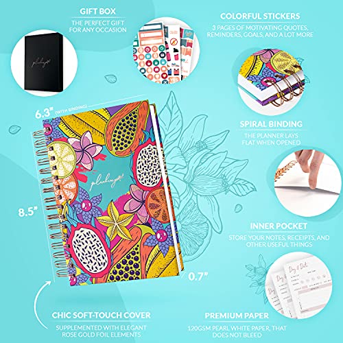 PLANBERRY Food Journal – Nutrition Planner with Diet & Calorie Tracker – Wellness Diary for Tracking Meals & Exercise – Weight loss Journal for Women & Men - 16.5 x 21.5cm Hardcover (Exotic Cocktail)