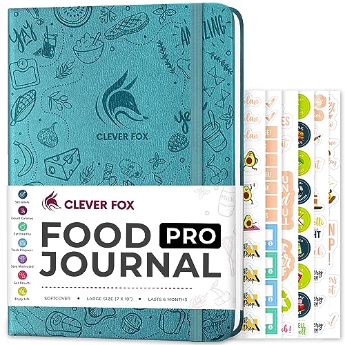Clever Fox Food Journal Pro – Diet & Wellness Planner for Women & Men – Weight Loss Diary with Calorie Tracker – Food Log for Tracking Meals, Exercise & Weightloss - 18.5 x 26cm, Undated - Aquamarine