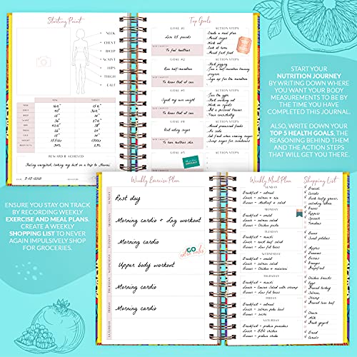 PLANBERRY Food Journal – Nutrition Planner with Diet & Calorie Tracker – Wellness Diary for Tracking Meals & Exercise – Weight loss Journal for Women & Men - 16.5 x 21.5cm Hardcover (Exotic Cocktail)
