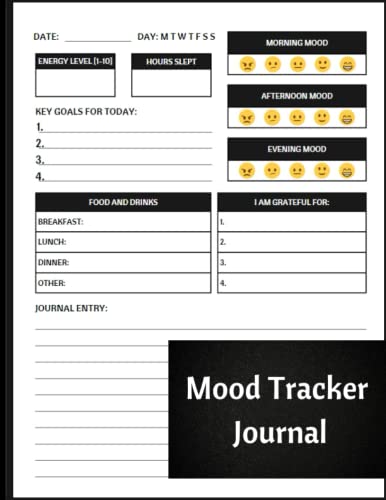 Mood Tracker Journal | Mood, Food and Wellness Journal - Track your Sleep, Mood, Energy, Activities, Food Intake and Gratitude daily: 8.5" x 11"