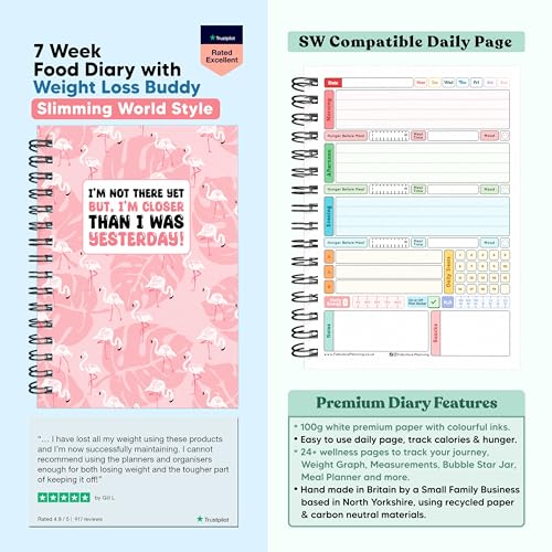 Slimming World Compatible Food Diary Diet Journal Planner 7 Week Countdown Card with Stickers 2024