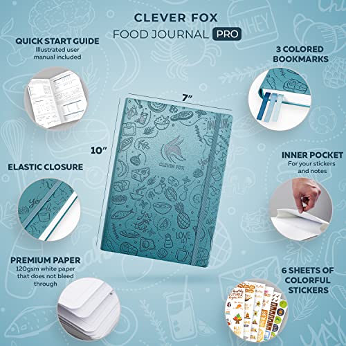 Clever Fox Food Journal Pro – Diet & Wellness Planner for Women & Men – Weight Loss Diary with Calorie Tracker – Food Log for Tracking Meals, Exercise & Weightloss - 18.5 x 26cm, Undated - Aquamarine
