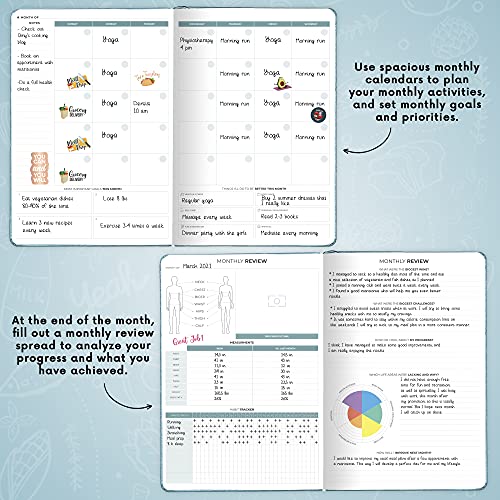 Clever Fox Food Journal Pro – Diet & Wellness Planner for Women & Men – Weight Loss Diary with Calorie Tracker – Food Log for Tracking Meals, Exercise & Weightloss - 18.5 x 26cm, Undated - Aquamarine