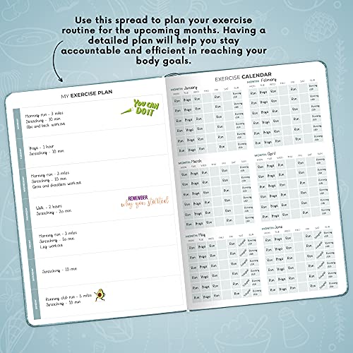 Clever Fox Food Journal Pro – Diet & Wellness Planner for Women & Men – Weight Loss Diary with Calorie Tracker – Food Log for Tracking Meals, Exercise & Weightloss - 18.5 x 26cm, Undated - Aquamarine