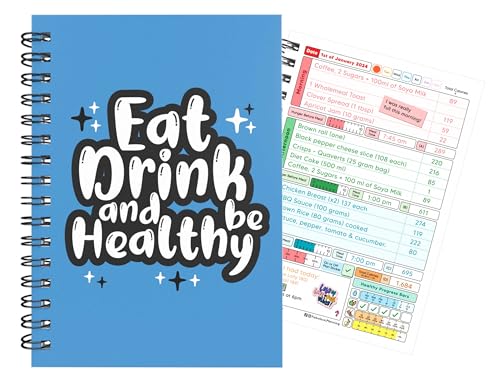 Calorie Counting Food Diet Diary Log Planner A5 Wired Bound Journal Weight Loss Wellness Fruit Health 7 Week Duration Blue with Stickers[48] 2024