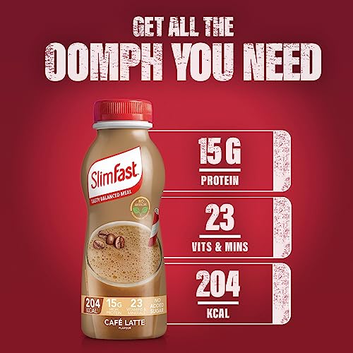 SlimFast Ready To Drink Shake, Tasty, Balanced Shake with 15g protein, 23 Vitamins and Minerals and No Sugar, Cafe Latte Flavour, 6 x 325 ml Multipack, Packaging May Vary