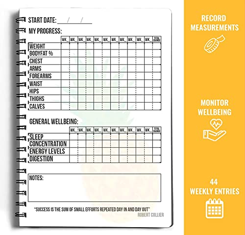 Nutrition Log Daily Food Diary & Meal Planner (A5, Pineapple), Fitness Journal Notebook for Planning & Tracking Nutrition Goals, Body Weight & Body Measurements