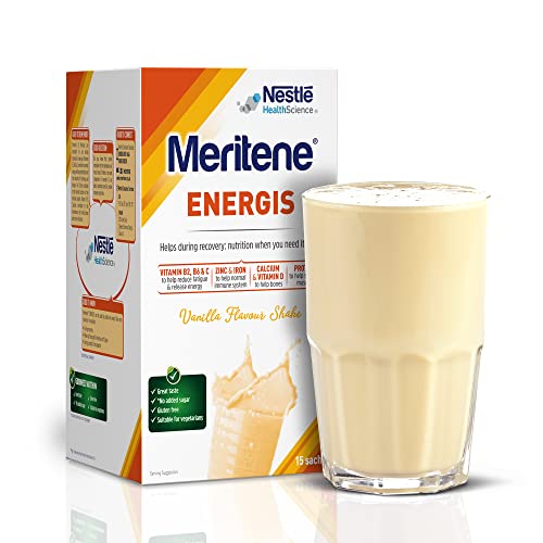 Meritene Energis Vanilla Shake | 30g Shake Powder Sachets, Pack of 15 | Nutritional Shake Mix with Proteins, Vitamins and Minerals