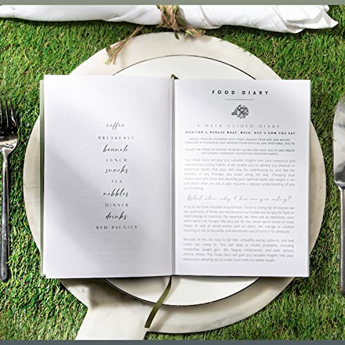KPH London - 4-Week Food Journal for Mindful Eating - Notebook to Track Eating Habits for Weightloss, Health and Wellbeing - Foil Blocked Cover with Ribbon Book Mark - 84 Pages, A5