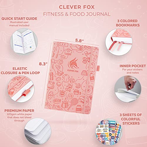 Clever Fox Fitness & Food Journal – Nutrition & Workout Planner for Women & Men – Diet & Gym Exercise Log Book with Calendars, Diet & Training Trackers - Undated, A5, Hardcover (Light Pink)