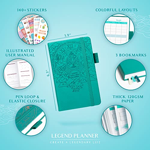 Legend Wellness Planner & Food Journal – Daily Diet, Health & Fitness Journal with Exercise & Weight Loss Trackers – Lifestyle, Nutrition & Workout Diary – Lasts 6 Months, Pocket Size - Turquoise