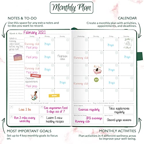 GoGirl Food Journal & Wellness Planner –– Daily Health, Diet & Fitness Diary – Lifestyle & Nutrition Journal with Meal, Exercise & Weight Loss Trackers - A5 size, 14 x 21cm, Hardcover - Forest Green