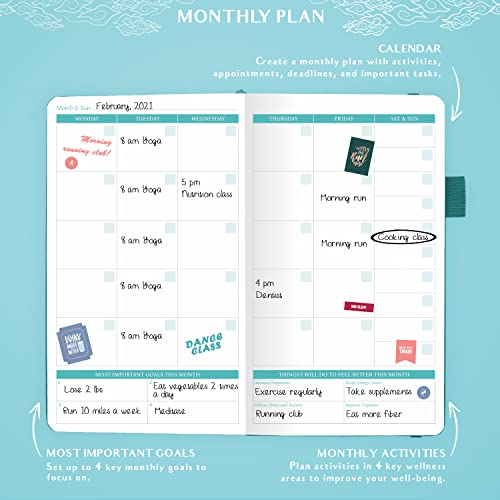 Legend Wellness Planner & Food Journal – Daily Diet, Health & Fitness Journal with Exercise & Weight Loss Trackers – Lifestyle, Nutrition & Workout Diary – Lasts 6 Months, Pocket Size - Turquoise