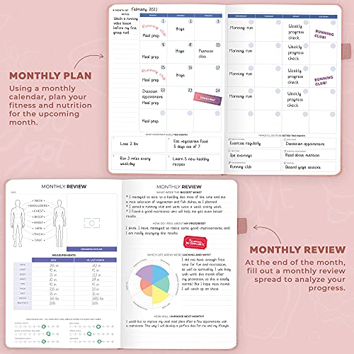 Clever Fox Fitness & Food Journal – Nutrition & Workout Planner for Women & Men – Diet & Gym Exercise Log Book with Calendars, Diet & Training Trackers - Undated, A5, Hardcover (Light Pink)