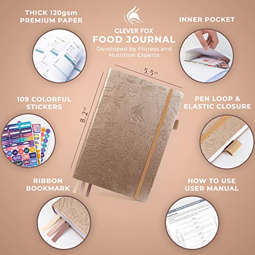 Clever Fox Food Journal - Daily Food Diary, Meal Planner to Track Calorie and Nutrient Intake, Stick to a Healthy Diet & Achieve Weight Loss Goals. Undated - Start Anytime. A5, Hardcover - Pearl
