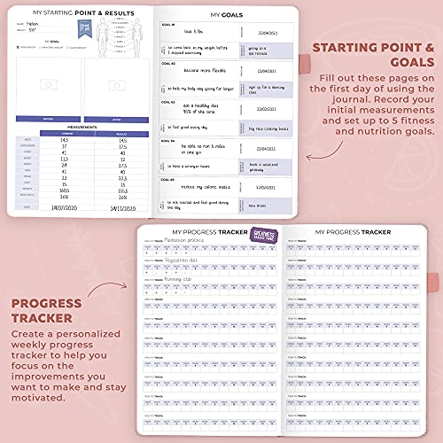 Clever Fox Fitness & Food Journal – Nutrition & Workout Planner for Women & Men – Diet & Gym Exercise Log Book with Calendars, Diet & Training Trackers - Undated, A5, Hardcover (Light Pink)