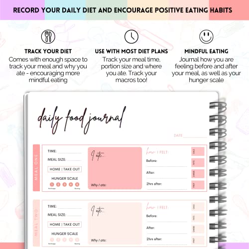 Food Journal: Daily Food Journal, 90 Day Meal Tracker & Planner, Fitness Diet Wellness Planner, Habit Tracker, Weight Loss Tracker, Nutrition Log, Daily Food Diary - A5 Pastel Rainbow