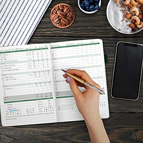 GoGirl Food Journal & Wellness Planner –– Daily Health, Diet & Fitness Diary – Lifestyle & Nutrition Journal with Meal, Exercise & Weight Loss Trackers - A5 size, 14 x 21cm, Hardcover - Forest Green