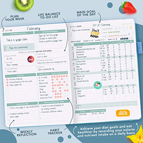 Clever Fox Wellness Journal – Weekly & Daily Health and Wellness Log, Food Journal & Meal Planner Diary for Calorie Counting, Notebook for Medical Condition Tracking, A5 – Light Blue