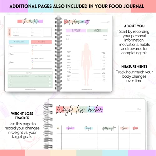 Food Journal: Daily Food Journal, 90 Day Meal Tracker & Planner, Fitness Diet Wellness Planner, Habit Tracker, Weight Loss Tracker, Nutrition Log, Daily Food Diary - A5 Pastel Rainbow