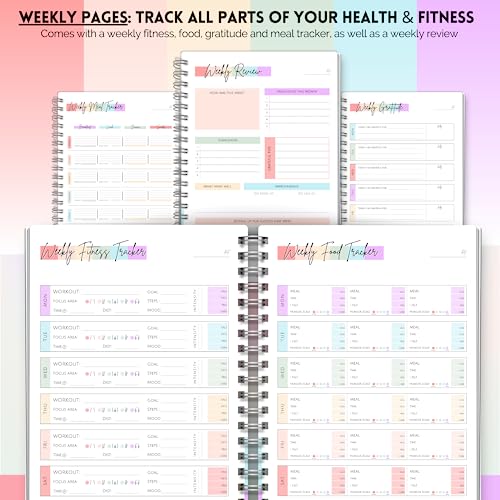 Wellness Journal - 90 Day Health, Fitness, Gratitude, Mindfullness, Wellbeing, Habit, Goals, Diet & Food Tracker - A5 Pastel Rainbow