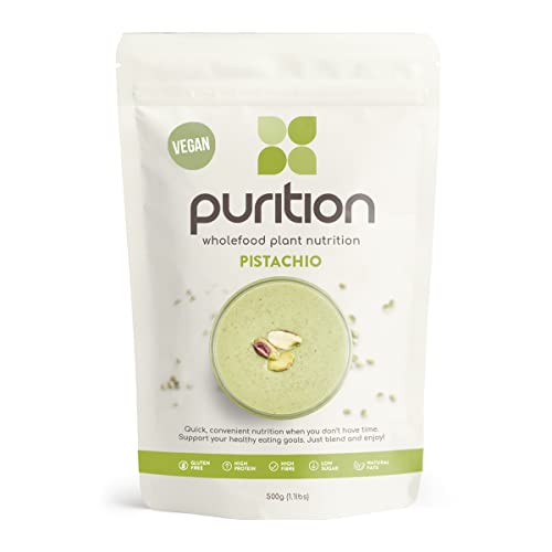 Purition Vegan Pistachio Large Bag | Natural, Gluten Free, High Protein, Dairy Free, Low Sugar, Keto, Meal Replacement Shake for Healthy Weight Management, 500g, 12 servings