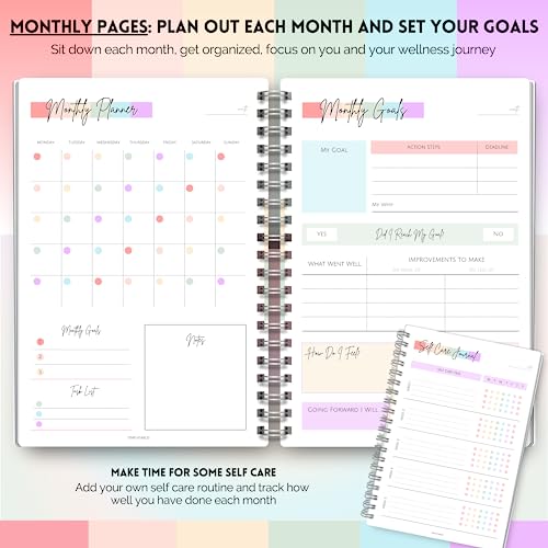 Wellness Journal - 90 Day Health, Fitness, Gratitude, Mindfullness, Wellbeing, Habit, Goals, Diet & Food Tracker - A5 Pastel Rainbow