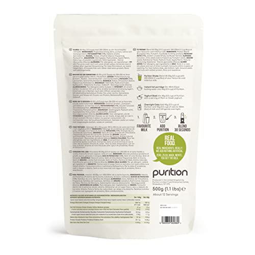 Purition Vegan Pistachio Large Bag | Natural, Gluten Free, High Protein, Dairy Free, Low Sugar, Keto, Meal Replacement Shake for Healthy Weight Management, 500g, 12 servings