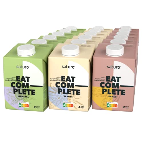 Saturo Meal Replacement Variety Pack | High In Protein Shake with 500 kcal | Vegan | Drinkable Meal With 26 nutrients | 18 x 500 ml