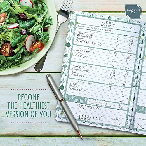 Boxclever Press Food Journal. 13 Week Food Diary Journal Works with Pinch of Nom, Slimming World and Other Diet Plans. Food Planner Diary for Weight Loss with Trackers, Diet Diary & More (Sage)
