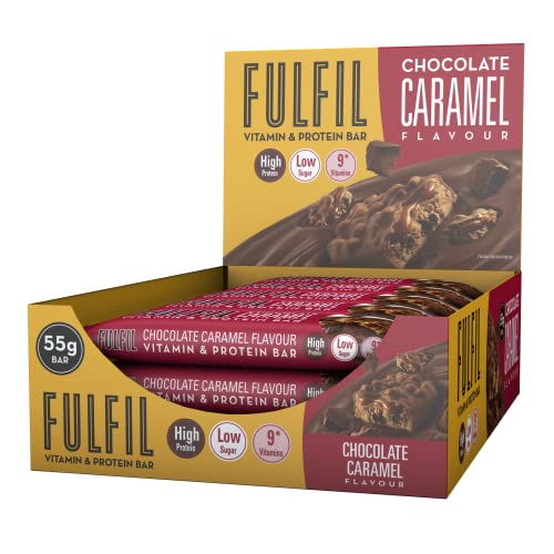 Fulfil Vitamin and Protein Bar (15 x 55 g Bars) — Chocolate Caramel Flavour — 20 g High Protein, 9 Vitamins, Low Sugar