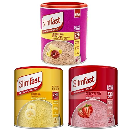 Meal Replacement SlimFast Strawberry, Banana And Raspberry & White Chocolate Meal Shake Powder 292g 8 Servings | High in Protein, Source of Fibre, Healthy Shake for Balanced Diet Plan