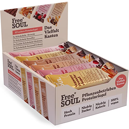 Free Soul Vegan Protein Bar | Plant Based Chocolate Protein Bar | High Protein, Dairy Free, Low Sugar, Low Carb, Sucralose Free, Palm Oil Free | 12 Count (Variety Box)