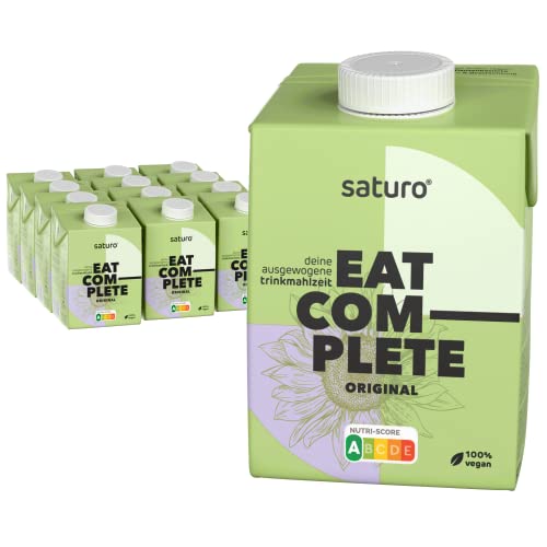 Saturo Meal Replacement Shakes, Original, Ready-to-Drink Meal, All Essential Vitamins and Minerals, Gluten-Free, 500 kcal, Pack of 12 (Original, 12x500ml)