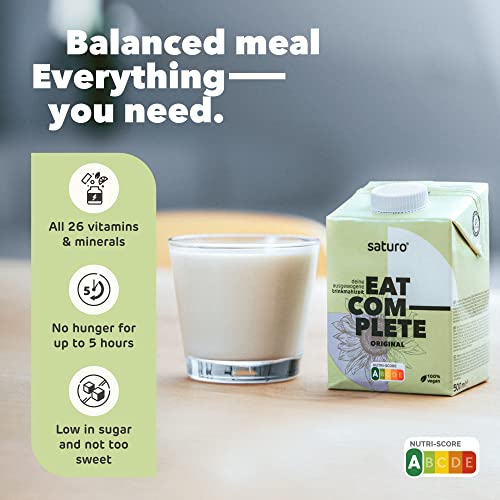 Saturo Meal Replacement Shakes, Original, Ready-to-Drink Meal, All Essential Vitamins and Minerals, Gluten-Free, 500 kcal, Pack of 12 (Original, 12x500ml)